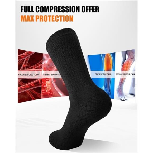 3 Pairs Men's Merino Wool Thermal Socks Cushioned Crew Boot Socks - Picture 5 of 6